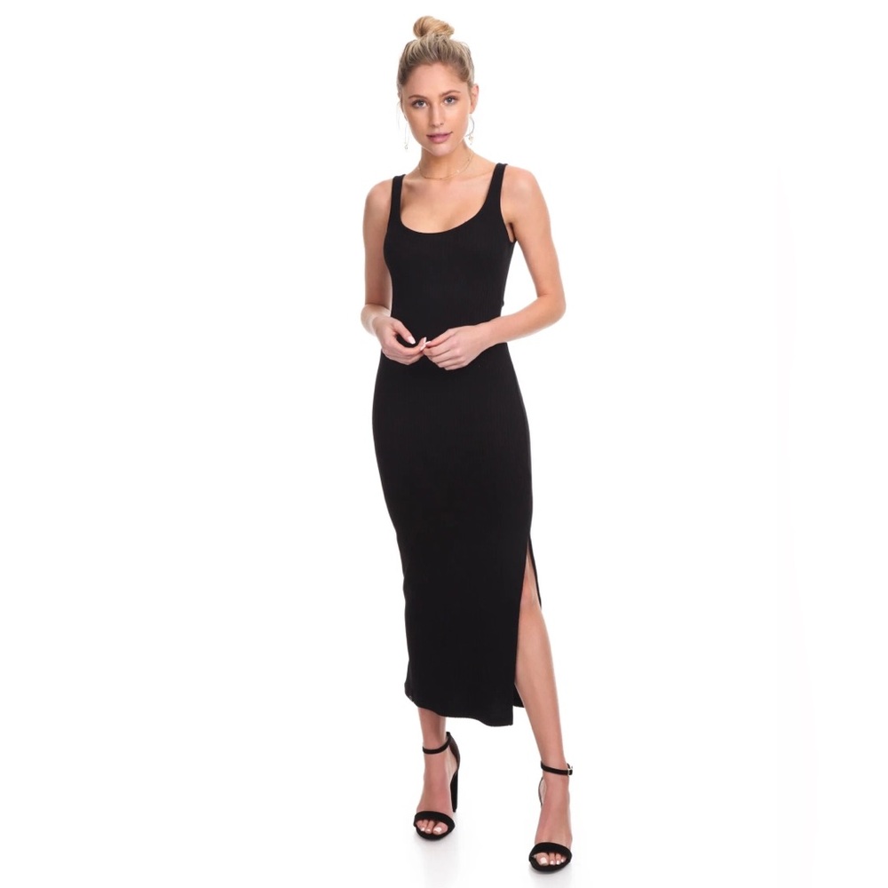 French connection Tommy ribbed midi dress in black
